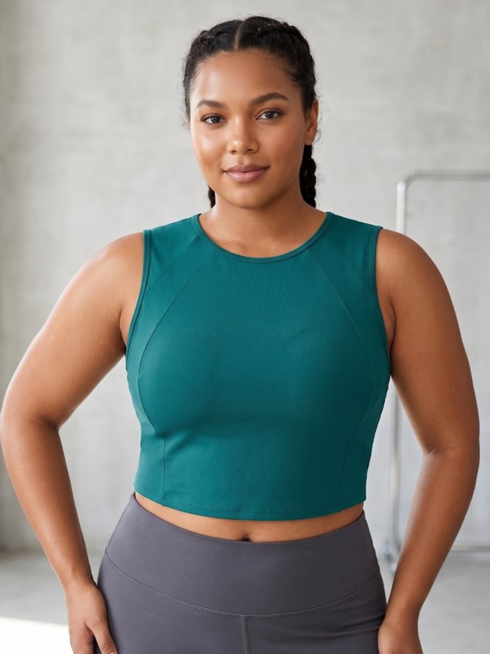 NWT Dark Teal High Neck Athletic Tank Top UPF 50+ Cropped Workout Shirt XL
